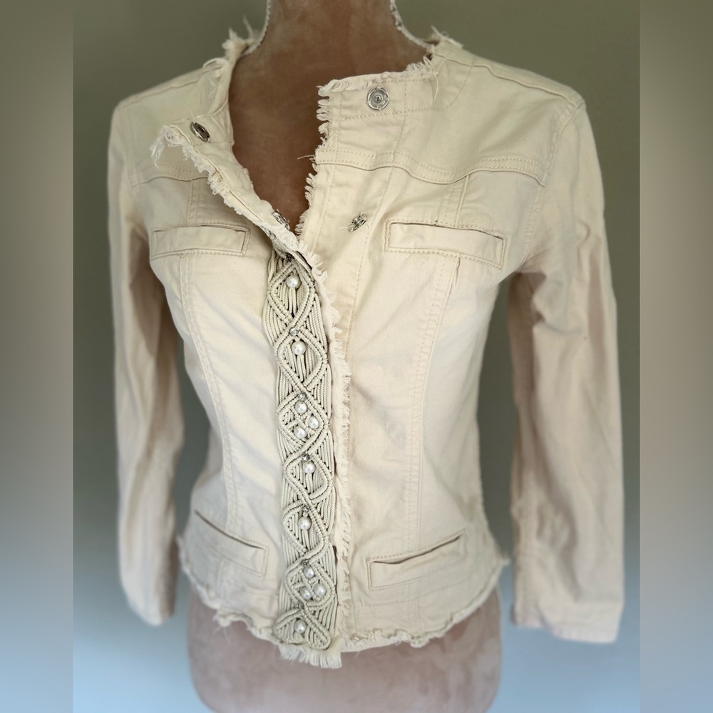 Liu Jo Cream Jean Jacket with Unique Front Design